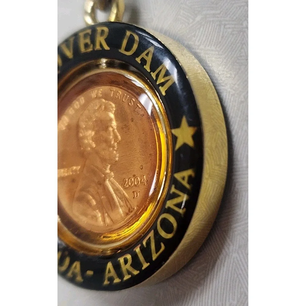 Vintage Hoover Dam Nevada/Arizona Lucky Penny Souvenir Key Chain Clip Spinner